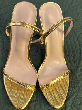 ✨ Boutique, Metallic Gold Strappy Stiletto Heels - Textured Detail women's 8.5